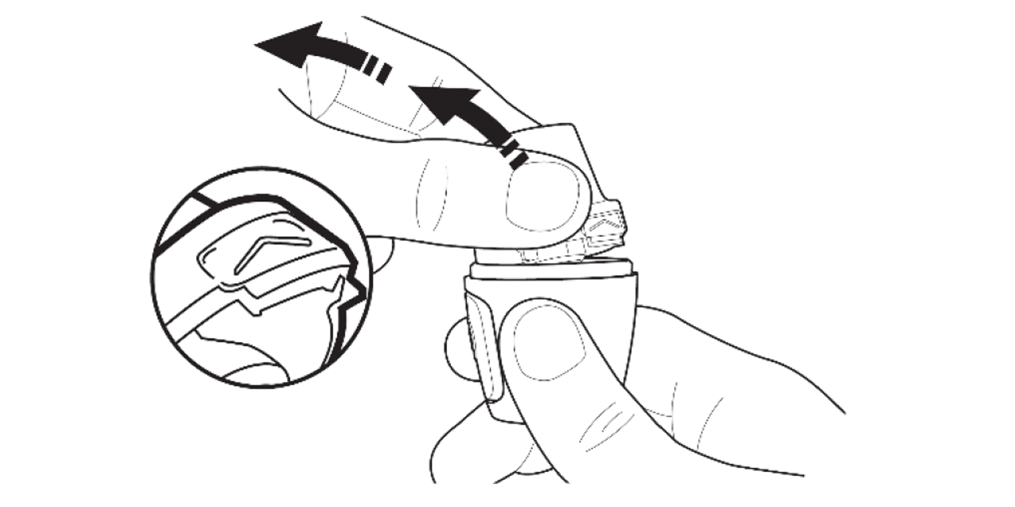 Press the area marked with a chevron Pull the mouthpiece up and away from the base.
